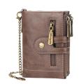 Retro Men Double Zipper Short Wallet Portable Multi-slot Mini Purse Card Holder with Chain Fashion Solid Color PU Leather Burse.