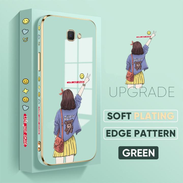 TA for Samsung Galaxy J7 Prime Back Cover + Free Lanyard Happy Girl Luxury 6D Plating Case Side Pattern Soft Silicone Square Phone Cases