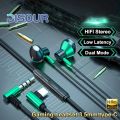 Gaming Headset In-Ear Wired Headphones 3.5mm AUX/type-C Low Latency HIFI Music Earbuds Sports Game Dual Mode Earphone With Mic. 