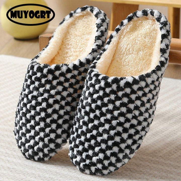 Men'S Slippers Winter Plush Warm Home Shoes Women Fur Slippers Indoor Silence Comfort Floor Slides Shoes Men Bedroom Footwear House Foocus