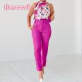 Ta Top Trousers Suit Bkless Tight Waist Ladies Summer Suit. 