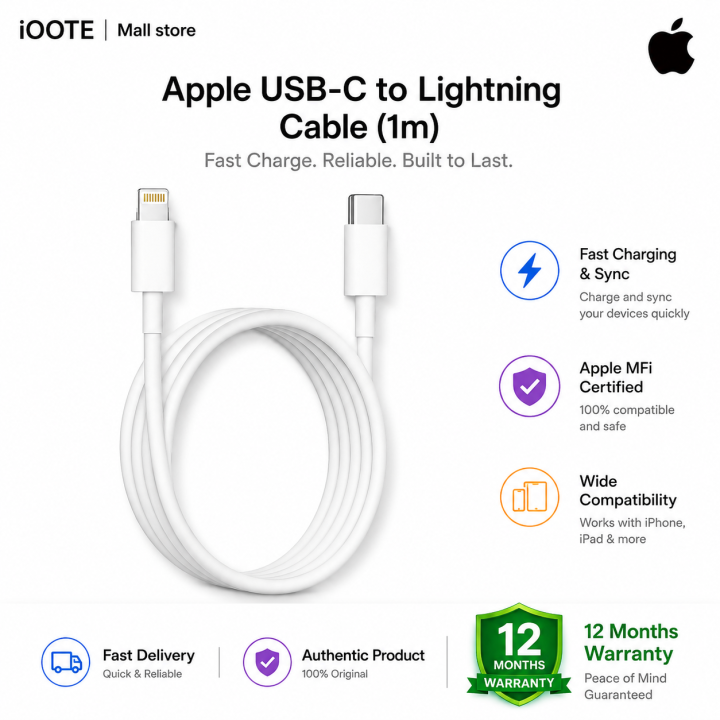 Apple USB-C to Lightning Cable 1M | MFi Certified Fast Charging Cable for iPhone & iPad | 12 Months Warranty