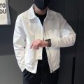 Men White Jacket Korean Style Fashionable All-Matching Solid Color Simple Men's Clothing Clothes Spring and Autumn Ruan Shuai New Coat.