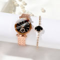 LooKeo Mall Fashion Ocean Heart Glass Face Women's 6pcs Watch Set with Water Diamond Pendant and Steel Band For Personal Use Or Gift Birthday Party. 
