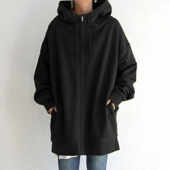 Women%20Zipper%20Long%20Jacket%20Coat%20Casual%20Loose%20Solid%20Color%20Outerwear%20Hoodies%20Ladies%20Long%20Sleeve%20Pocket%20Hooded%20Sweatshirt%20Overcoat%20-%20Image%203