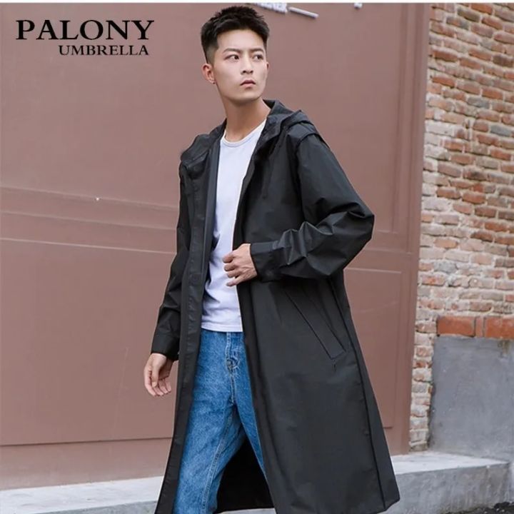 PALONY-Long Waterproof EVA Rain Coat for Men, Hooded Rain Coat