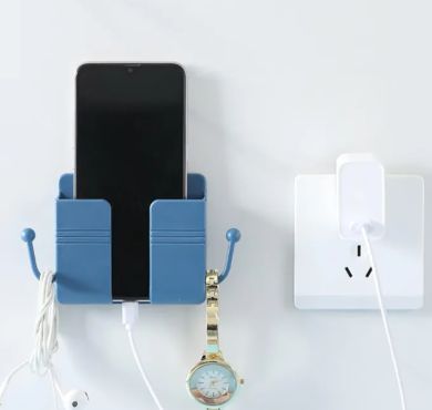 1pcs Wall Mounted Organizer Storage Box Remote Control Mounted Mobile Phone Plug Wall Holder Charging Multifunction Holder Stand