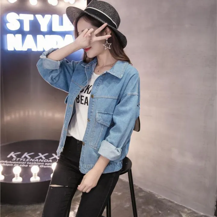 Denim%20Jacket%20Women's%20Korean-Style%20Loose%20Short%20Spring2023New%20Student%20Korean%20Style%20Work%20Clothes%20Top%20Trendy%20Early%20Autumn%20Clothing%20All-Matching%20-%20Image%203