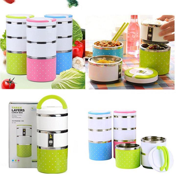 3 Layer Round Lunch Box Set Multicolor