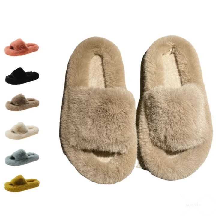 Fluffy Winter Warm Home Fur Furry Slippers Women Plush Shoes