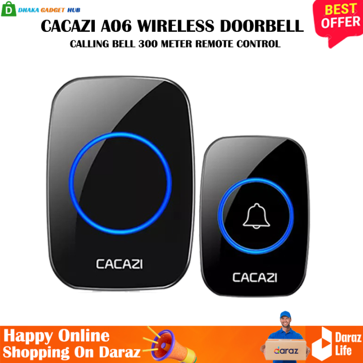 CACAZI A06 Wireless Intelligent Home Doorbell LED Night light 300M Remote Waterproof Bell Calling Bell