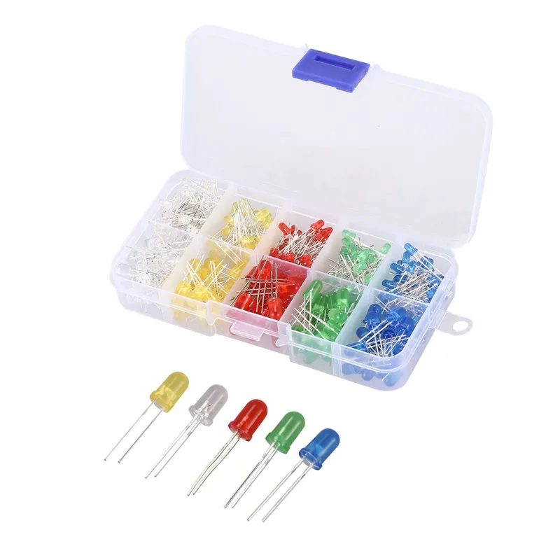300-Piece LED Diode Assortment Kit – 3mm & 5mm – 6 Colors – White, Red, Blue, Green, Yellow