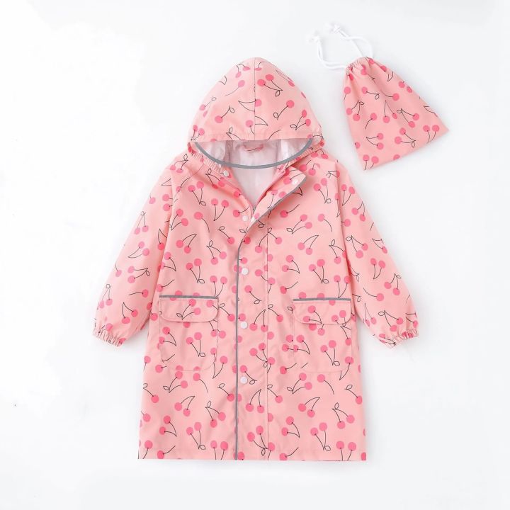 Children's raincoat with backpack space, Girls toddler one-piece long waterproof Jacket, windproof, and Snow proof Rain Coats