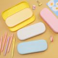 Kawaii Plastic Double Layer Pencil Case for Kids Macaron Solid Color Cute Hard Pen Box Office School Supplies Stationary Gift. 