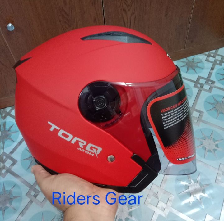 Torq Atom Mat Red Halfface Helmet With Sunvisor.