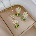 Luxury Ladies Crystal Flower Shaped Necklace and Earring Women's Metal Jewelry Accessories 2pcs Girls' Versatile Set. 