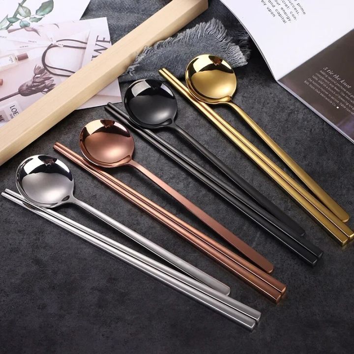 Korean%20Long%20Handle%20Chopsticks%20Spoon%20Cutlery%20Set%20Reusable%20Stainless%20Steel%20Non-slip%20Sushi%20Sticks%20Food%20soup%20Spoon%20Dinnerware%20Set%20-%20Image%202