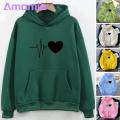Couple Hoodie Cozy Heart Print Hoodie for Fall/winter Unisex Drawstring Pullover with Big Pocket Women Loose Hoodie.
