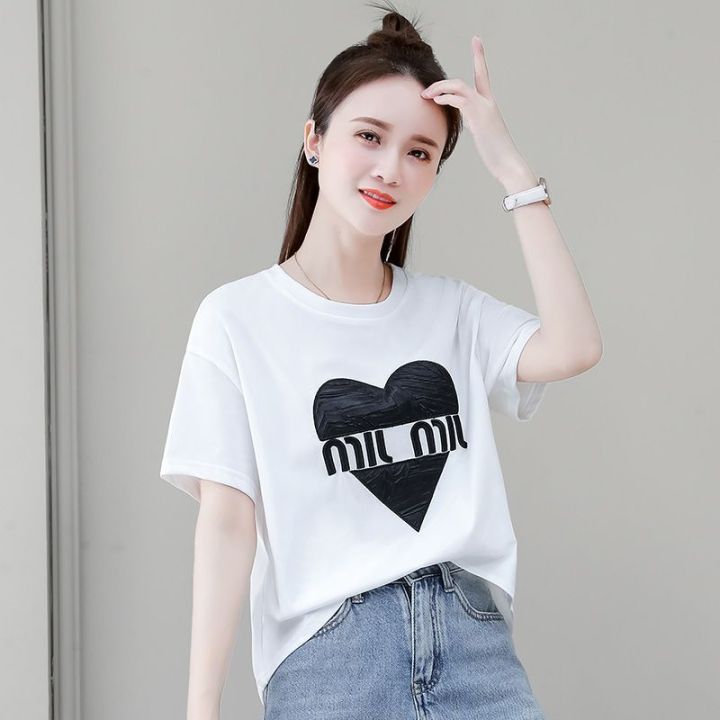 Hong%20Kong%20Style%20Retro%20Crew%20Neck%20Back%20Slit%20Love%20Short%20Sleeve%20T%20Women's%20Summer%20T-shirt%20chic%20Figure%20Flattering%20Back%20Split%20Top%20Fashion%20-%20Image%206
