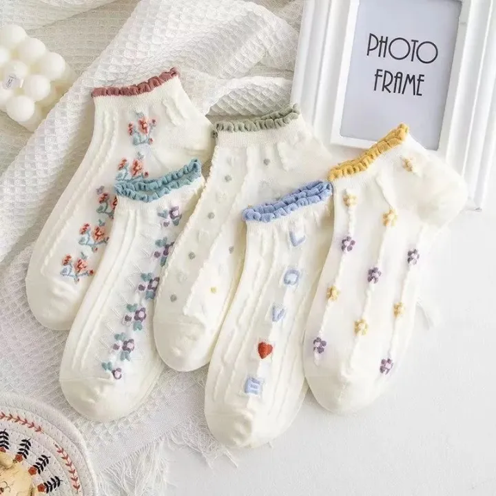 5pair%20/Lot%20Ankle%20Socks%20for%20Women%20Crew%20Colorful%20No%20Show%20Low%20Cut%20Invisible%20Cotton%20Thin%20Non-slip%20Silicone%20Breathable%20Walking%20White%20-%20Image%202