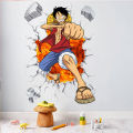 Monkey D Luffy 3d Broken Hole Wall Stickers For Kids Room Home Decoration One Piece Mural Art Diy Cartoon Wall Decals.