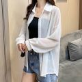 Women Shirts Sheer Sun-proof Fashion Summer Elegant Outerwear Simple Solid All-match Feminine Long Sleeve Turn-down Collar Cozy.
