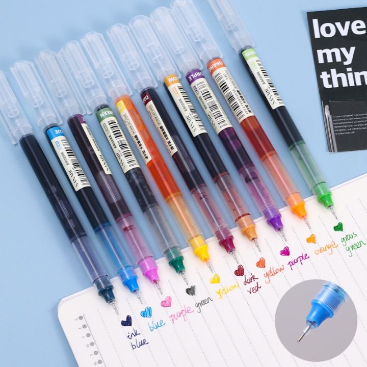 Exquisite Large Capacity Durable Straight liquid Roller Gel Pen Quick Drying 10 Colors Ink 0.5mm Ball Pen Student Writing Stationery School Office Supplies