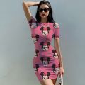 2023 New Disney Mickey Mouse Print Dress Women Summer O Neck Tight Skirt Ladies Casual Dress Fashion Cartoon Age Reducing Dress. 