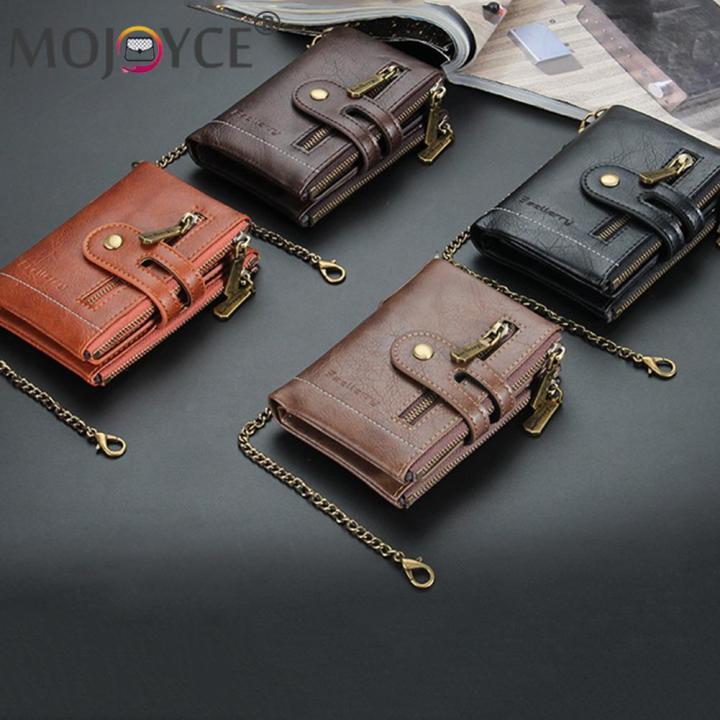 Retro%20Men%20Double%20Zipper%20Short%20Wallet%20Portable%20Multi-slot%20Mini%20Purse%20Card%20Holder%20with%20Chain%20Fashion%20Solid%20Color%20PU%20Leather%20Burse%20-%20Image%203