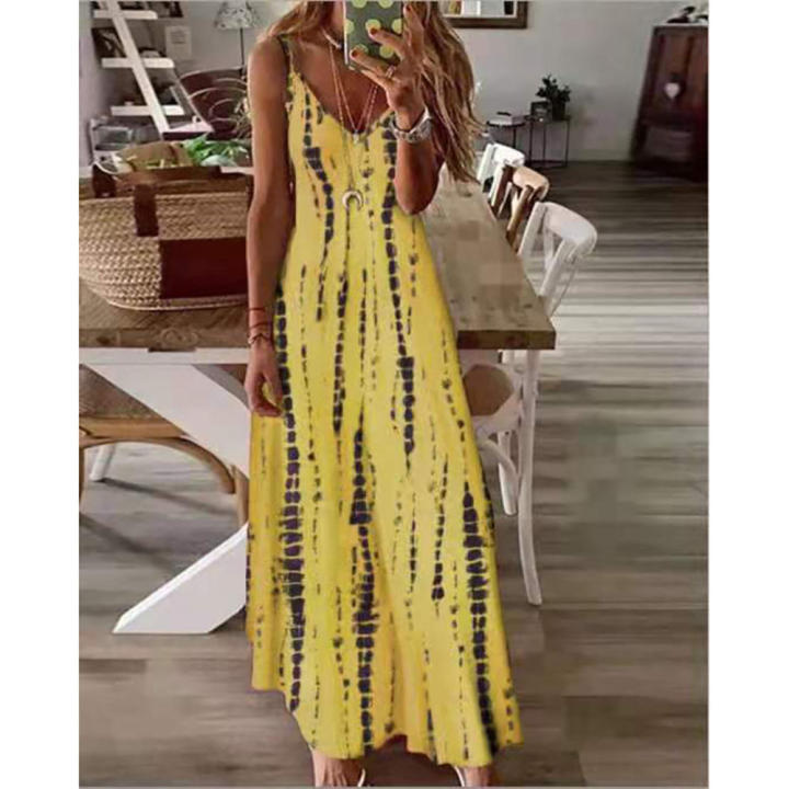 Long%20Dress%20Casual%20Dress%20New%20Strap%20Dress%20Tie%20Dyed%20Print%20Large%20Swing%20-%20Image%202