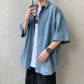 Summer Brand Denim Shirt Men Short Sleeve Cargo Shirt Coat Loose University Handsome Top Clothes 2023 Cowboy Oversize. 