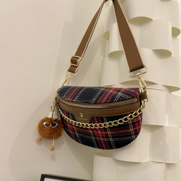 New Crossbody Bag Bag Women's Fashion Vintage Check Chest Bag Niche Design Shoulder Bag Compact Portable Crossbody Bag
