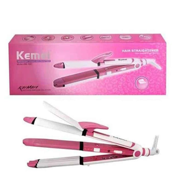 Kemei KM 1291 Ceramic Professional 3 in 1 Electric Hair Straightener Curler Styler and Crimper