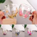 Double Wall Glass Cup Creative With Handles Heat Resistant Mug Dried Flower Filler Coffee Mug.