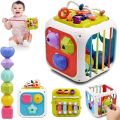 Montessori Sensory Toys Baby Activity Cube Shape Sorter Pull String Toys Fine Motor Training Games Stacking Blocks Activity Cube. 