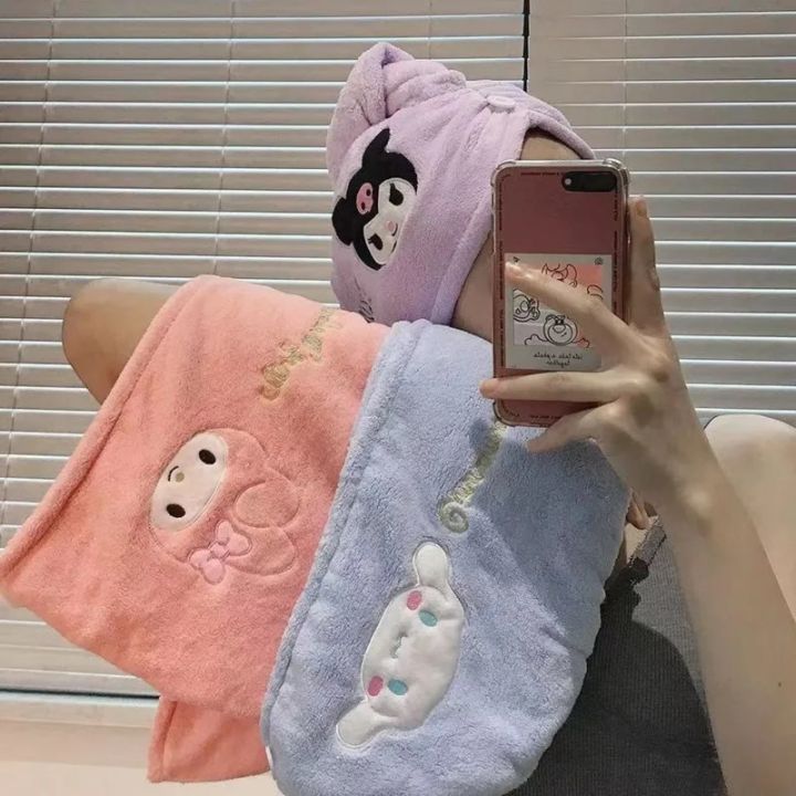 New%20Hello%20Kitty%20Bath%20Cap%20Kawaiii%20Bathroom%20Accessories%20Kuromi%20Women%20Melody%20Cartoon%20Absorbent%20Hair%20Drying%20Towel%20Hat%20Shower%20Caps%20-%20Image%202