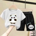 100%Cotton Boys' and Girls' Suit Children's Summer Short SleeveTT-shirt Baby Shorts Children Cartoon Two Piece Set. 