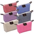 Large Capacity Nylon Stripe Cosmetic Zipper Bag Waterproof Toiletry Skincare Organizer Pouch Portable Travel Accessories. 