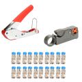 Coax Coaxial Cable Crimper Compression Tool with 20 Connectors Kit Black. 