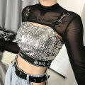 Fashion Women Lady Mesh Long Sleeve O Neck Crop Tops Bikini Cover Up T-Shirt Blouse Girls Autumn. 