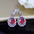【Beiver Jewelry Store 】Stunning Turkish Red Big Oval Cubic Zirconia Stone Drop Earrings Women Wedding Jewelry Accessories E125.