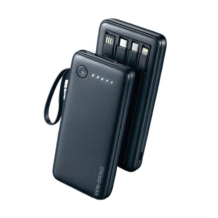 Ven-Dens VD-PB058 10000mAh Power Bank – Built-in Charging Cable | High-Quality Battery