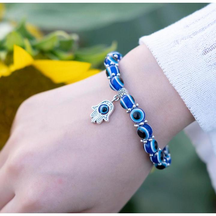 Blue Bracelet For Women Men Turkish Palm Pendant Eyes Beads