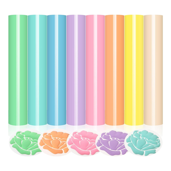 Puff Vinyl Heat Transfer-8 Colors 3D Puff HTV Heat Transfer Vinyl 30X25Inch Pastel Colored Puffy Iron-on Vinyl T-Shirt Easy to Use