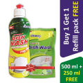 Cleanzy Dish Wash Liquid 500ml ( Buy 1 Get 1 Dishwashing Liquid 250ml Refill Pack Free). 