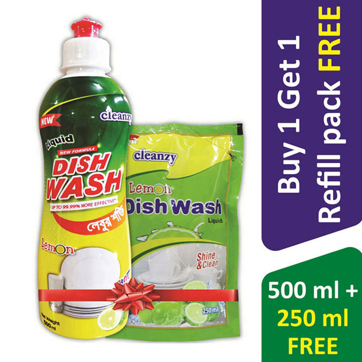 Cleanzy Dish Wash Liquid 500ml ( Buy 1 Get 1 Dishwashing Liquid 250ml Refill Pack Free)