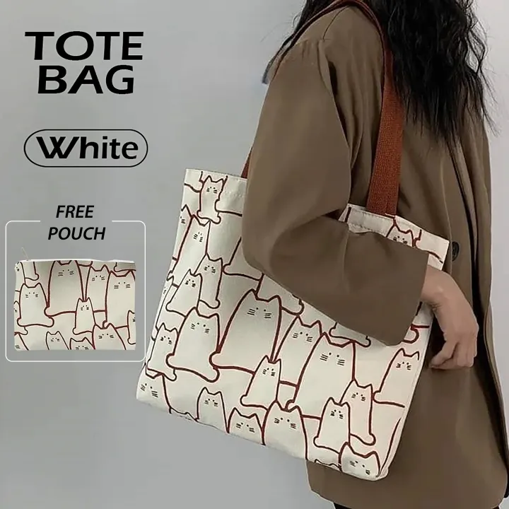 Trendy%20Top%20Handle%20Cute%20Panda%20Design%20Off%20White%20Color%20With%20Mini%20Pouch%20%20Tote%20Canvas%20Bag%20Shopping%20Bag%20/%20College%20/%20University%20Bag,%20Tote%20Bag,%20Canvas%20Bag%20with%20Zipper%20%202%20in1%20Combo%20-%20Image%202