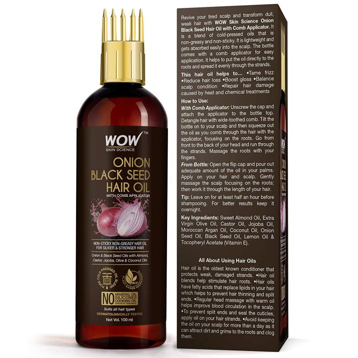 Onion Black Seed Hair Oil  - 100mL, Onion Black Seed Oil extract blended with Almond, Castor, Jojoba, Olive & Coconut Oils which control hair fall & help to promote hair growth. India