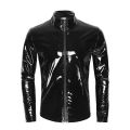Mens Shiny Wetlook Leather Shirt Shaping Sheath Latex Cacomfortable sual Coat Male Glossy Metallic PVC Leather Jacket Tops i.
