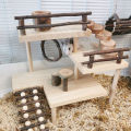 Qiunery Wooden Hamster Platform With Fence, Climbing Ladder 3-Tier Handmade Guinea Pig Playground, Small Animals Exercise Activity Toy For Parrot, Gerbil, Squirrel. 